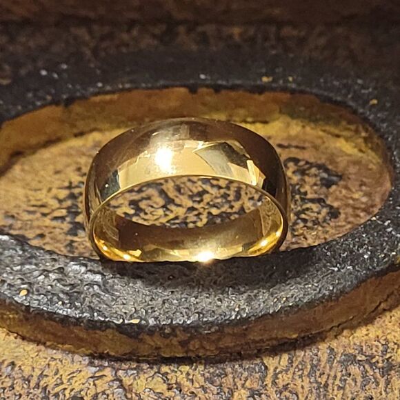 Personalized Men's Titanium Gold Wedding Band Ring 14k Gold Coated - Picture 6 of 7